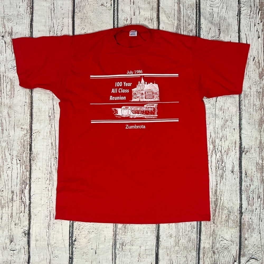 Vintage Zumbrota Minnesota Reunuon Single Stitch 1986 Tee tshirt Mens Red